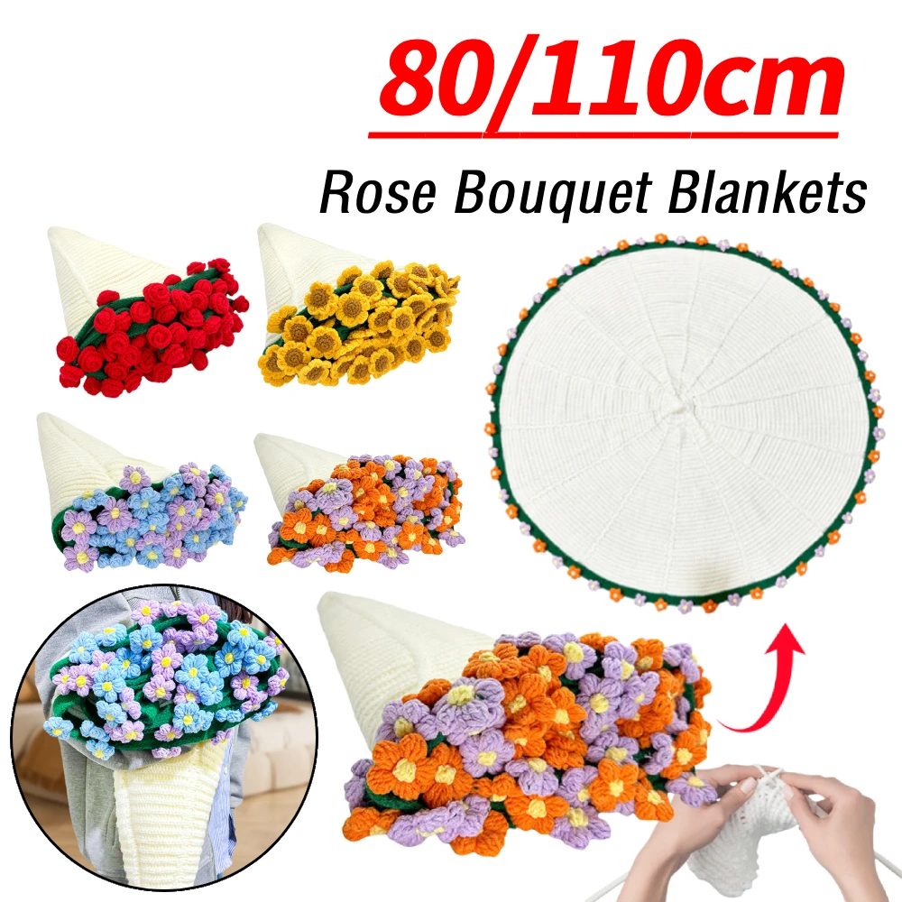 80/110 cm Rosenstrauß-Decken, handgefertigte gehäkelte Decke, Blumenstrauß-Decken für Sofa, Überwurf, Kinderzimmer, Decke, Matratze, Geschenke Image