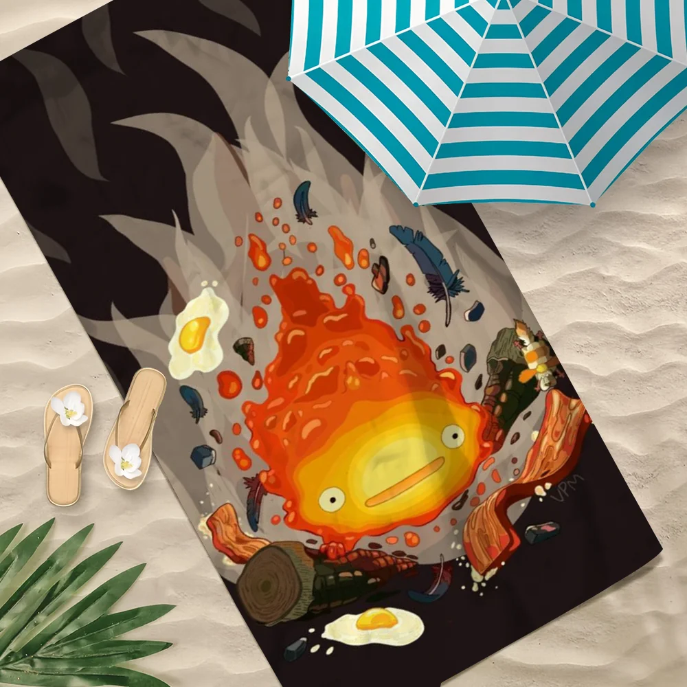 Anime C-Calcifer süßes F-Flanell-L-Handtuch, Strand, schnell trocknend, weiche Poolhandtücher, Geschenk für Reisen, Fitnessstudio, Dusche, Camping, Sport Image