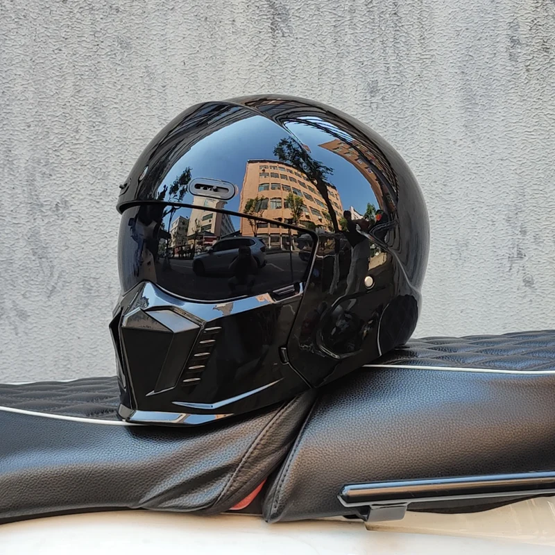 ORZ Retro Motorrad Kombination Vollhelm Black Warrior Multifunktionshelm ABS Material Integralhelm Casco Moto Image