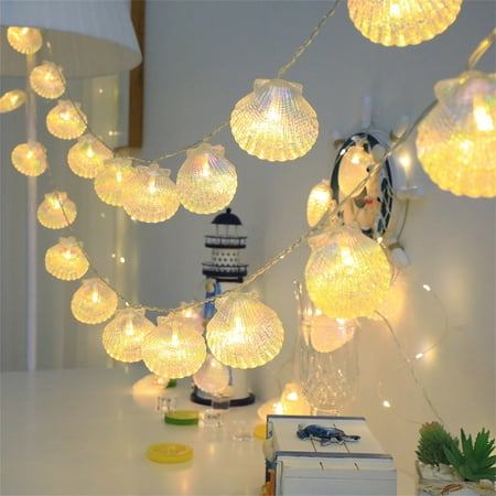Cagogo under $5 LED Shell String Lights LED Shell Star Light String 1.5 Meter 10 Lights Battery Powered Underwater Theme Decorative Lights Copper Wire String Lights Window Decoration Lights