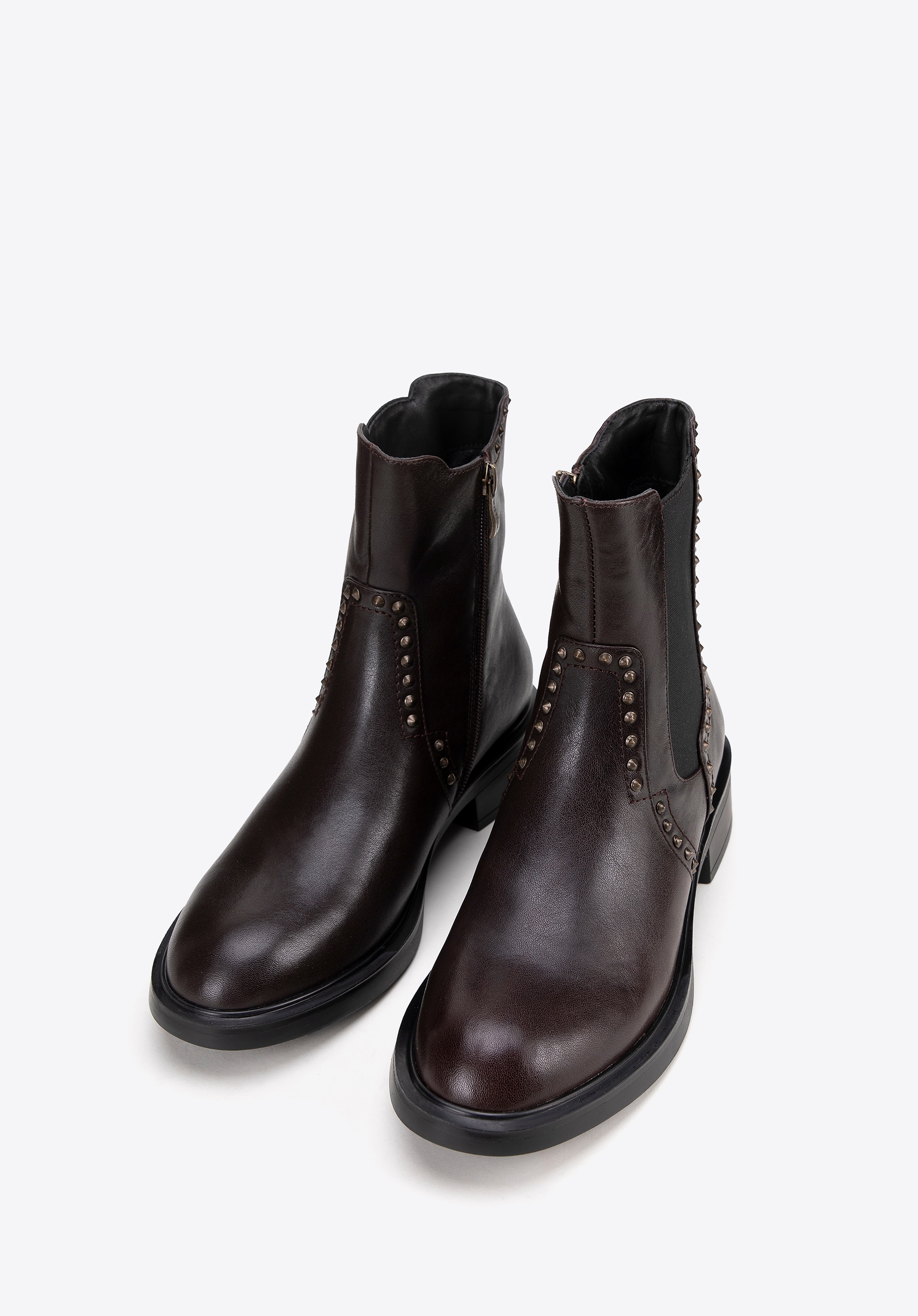 Wittchen Damen-Chelsea-Boots aus Leder mit Ziernieten, braunes Naturleder