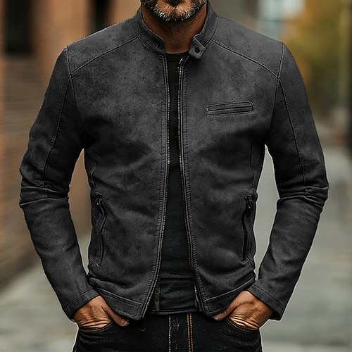 Per uomo Giacca in Ecopelle Giacca Giacca Casual Giacca da Moto Casuale All'aperto Giacca a Vento Tasca Autunno Inverno Tinta unica Punk Attivo Collo alla coreana Regolare Nero Marrone Verde Giacca