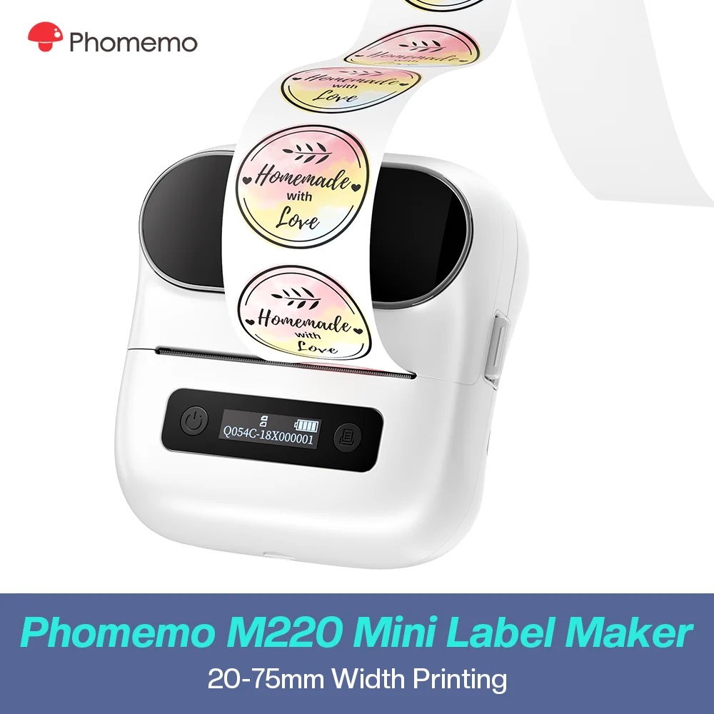 Phomemo M220 Bluetooth Thermo-Etikettendrucker, 20–75 mm, tragbar, 203 DPI, Etikettendrucker für Barcode, Adresse, Versanddatei, Etiketten, Compati Image