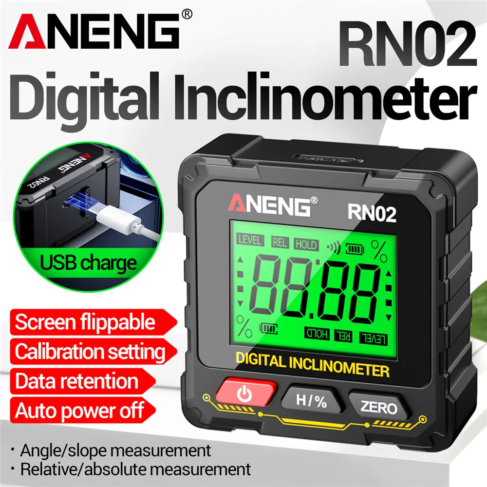Rilevatore angolare digitale magnetico USB ricaricabile ANENG RN02 Misuratore angolare Inclinometro laser Magneti di livello Righello angolare Goniometro