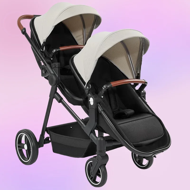 Leichter, faltbarer Zwillingskinderwagen, Hochansicht-Kinderwagen, tragbarer Zwei-Wege-Kinderwagen für Zwillinge, leichter Reisekinderwagen Image