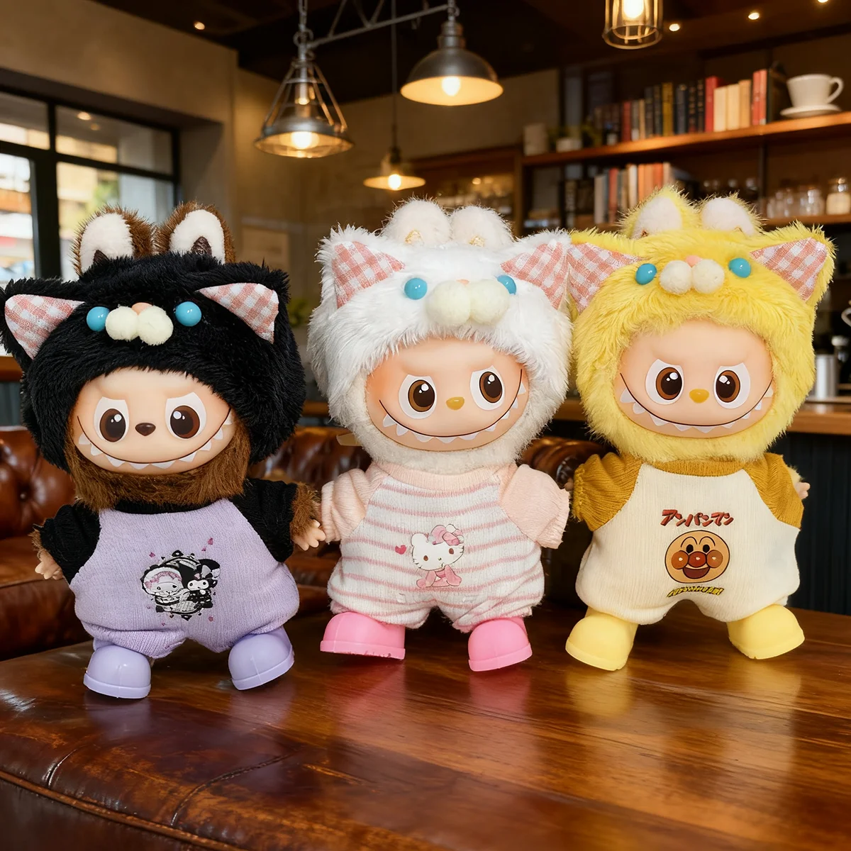 Plüsch Puppenkleidung Outfit Sanrio Hello Kitty für Mini Labubu 4.0 Kleidung Overall Hut Set Stilvolles Outfit Kleidung Geschenk
