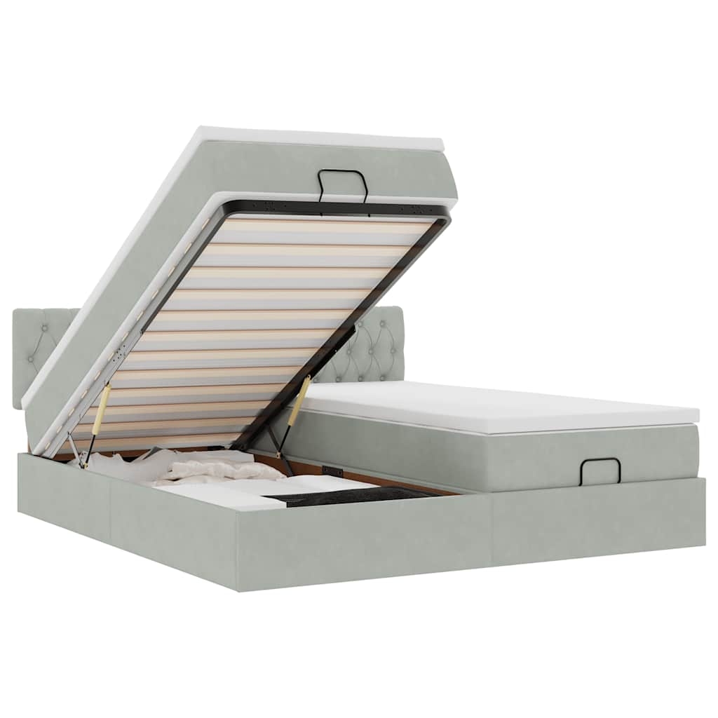 vidaXL Ottoman-Bett mit Matratzen Hellgrau 160x200 cm Samt Image