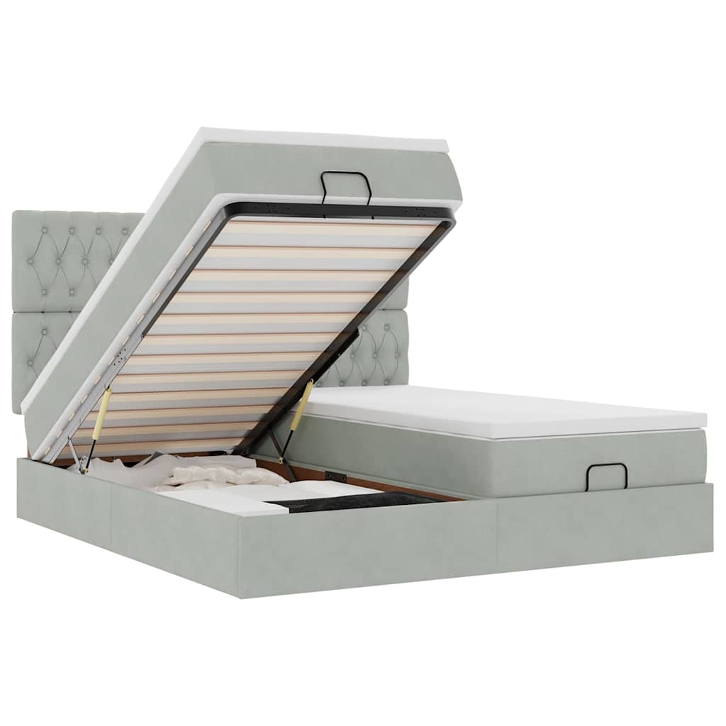 vidaXL Ottoman-Bett mit Matratzen & LEDs Hellgrau 200x200 cm Samt Image