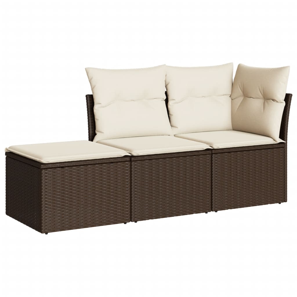 vidaXL 3-tlg. Garten-Sofagarnitur mit Kissen Braun Poly Rattan Image