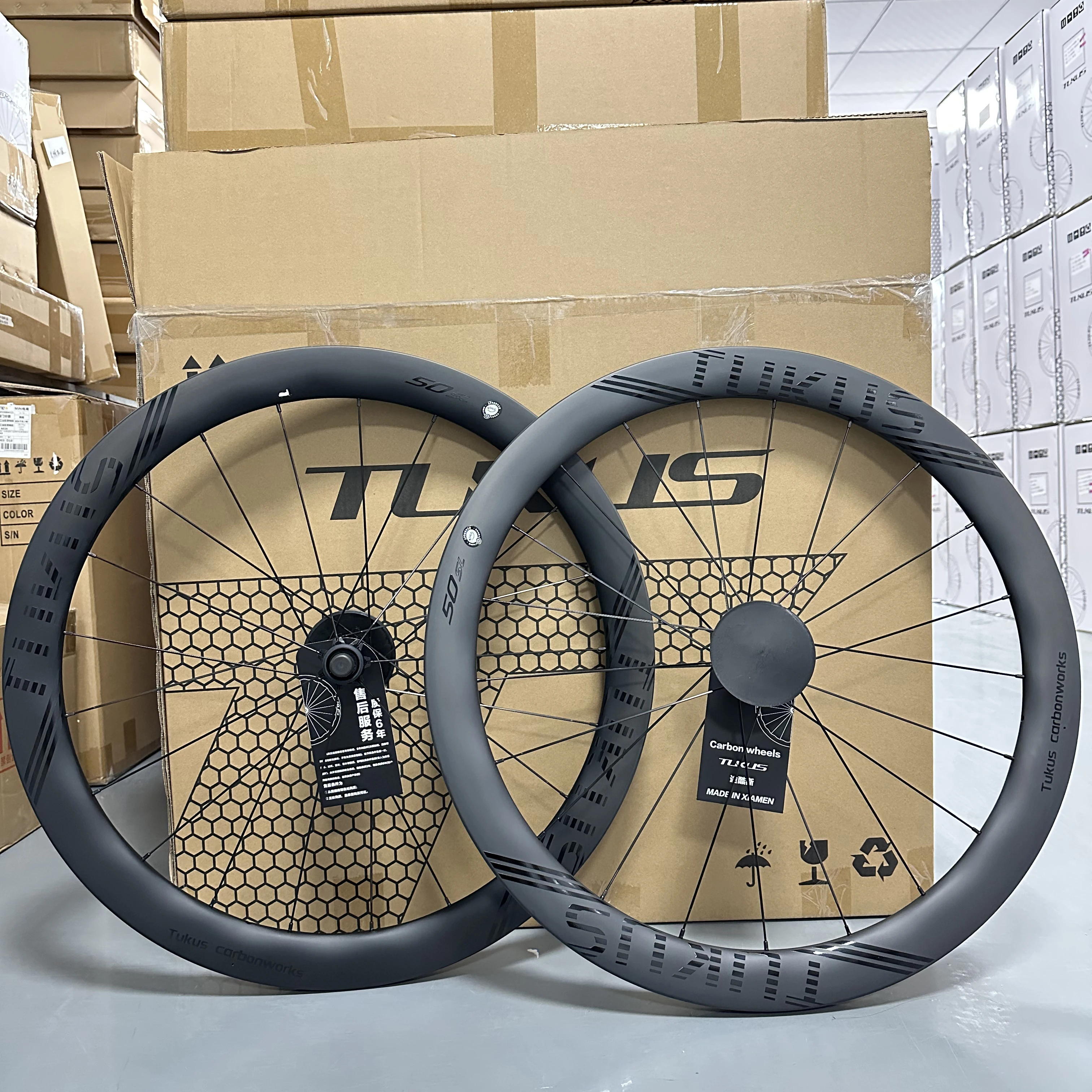 Ruote in carbonio Tukus 700c Wave Wheelset Ruote a disco Set di ruote per bicicletta Set di ruote per bici da strada di qualità UCI Ruota per freni a disco Principiante