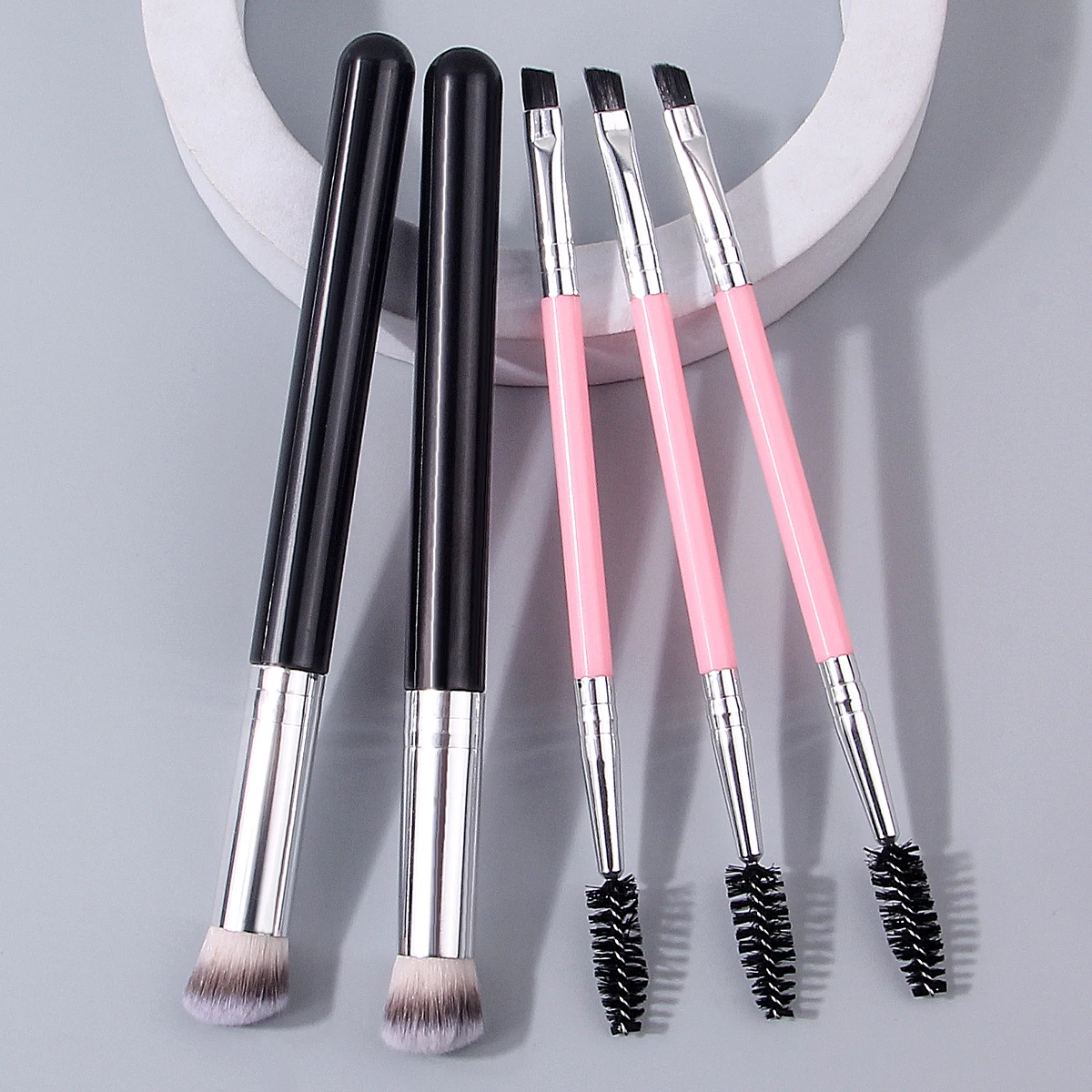 5-teiliges professionelles Make-up-Pinsel-Set: Concealer-Pinsel + doppelköpfiger Spiral-Mascara-Pinsel/Eyeliner-Pinsel, tragbare Schönheitswerkzeuge Image