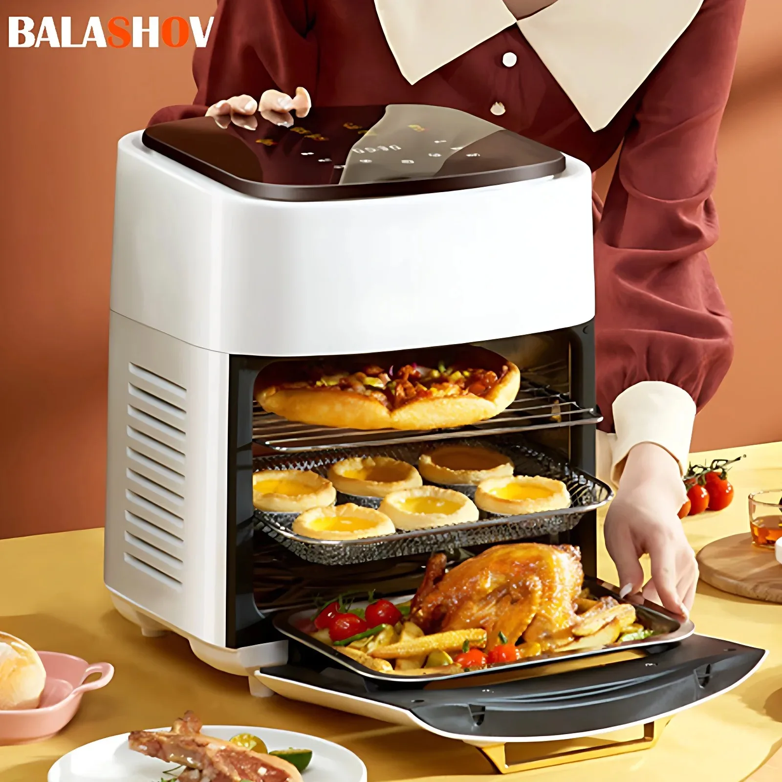 15 l elektrische Heißluftfritteuse, großer intelligenter Haushaltsofen, 220 V Multifunktions-Konvektionsofen-Fritteuse ohne Öl, 6 Kochmodi Image