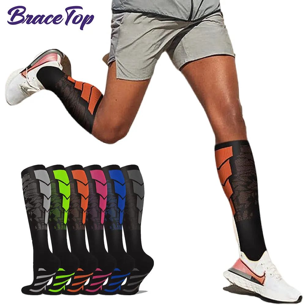 1 Paar Sport-Kompressionssocken für Damen und Herren – Wadensocken zum Laufen, Krankenschwestern, Flug, Schwangerschaft, Durchblutung, sportlich Image