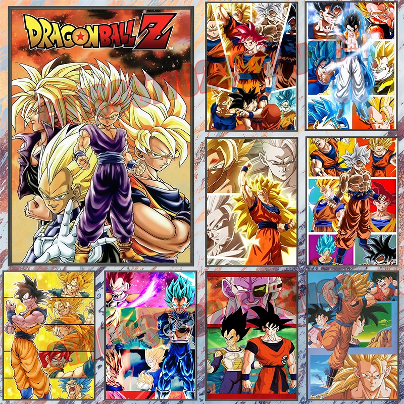 Anime giapponese Dragon Ball Z Pittura su tela Poster Vegeta Goku Super Saiyan Decorazione murale Immagine Regalo di Natale per bambini