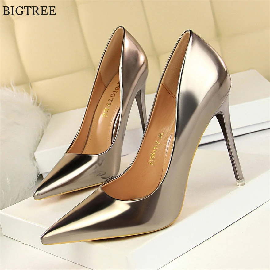 Plus Größe 34-43 Patent Leder Frauen Büro Schuhe Flach Mode Frauen Pumpen Spitz Sexy High Heel Kleid Party schuhe Frau