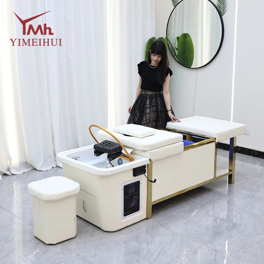 Friseurmöbel weiß Thai Head Massagebetten Pipeless Shampoo Bett mit Wasserspeicher Waschbecken Image