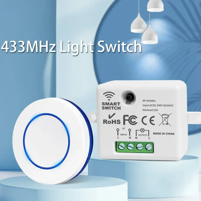 RF 433 MHz Drahtlose Fernbedienung Licht Schalter 220 V 110 V 10A Relais Empfänger Mini Runde Taste Wand Panel schalter Für LED Lampe 240 Image