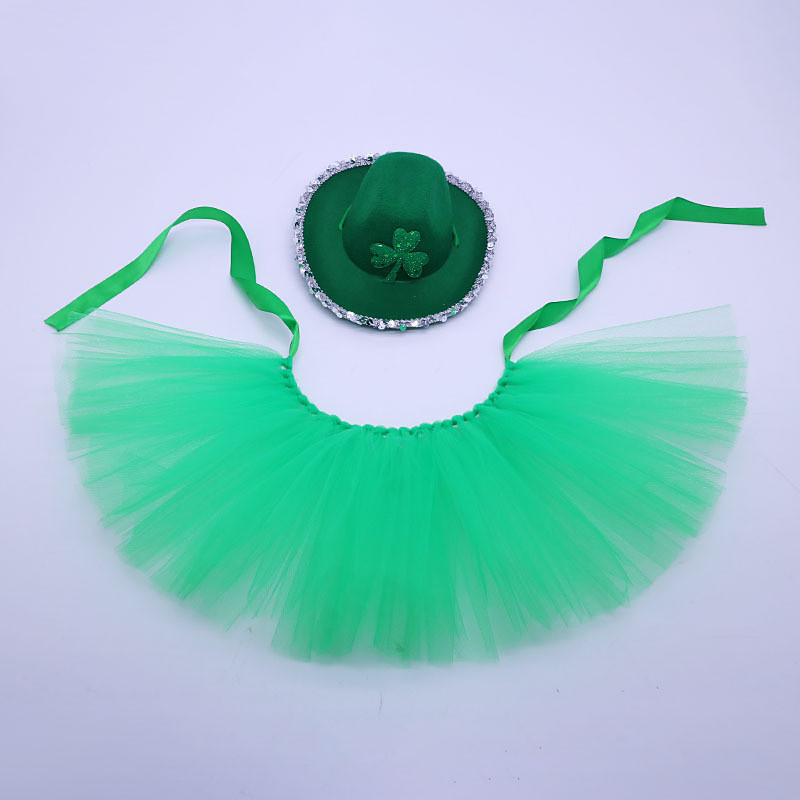 St. Patrick's Day Pet Costume Set - Clover Cowboy Hat Tutu Skirt for Dogs and Cats, Adjustable Tie-On Design, Perfect Irish Festival Accessory, Pet Dress Up, Pet Decoration Supplies, Pet Clothes