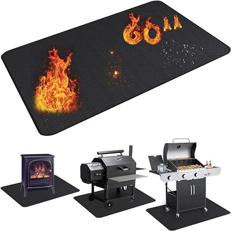 Area Rug BBQ Grill Mat Round Rectangular Fire Pit Mat 3-Layer Silicone BBQ Rack Mat Deck Patio Fire-Resistant Protector for Outdoor Cooking and Barbecue