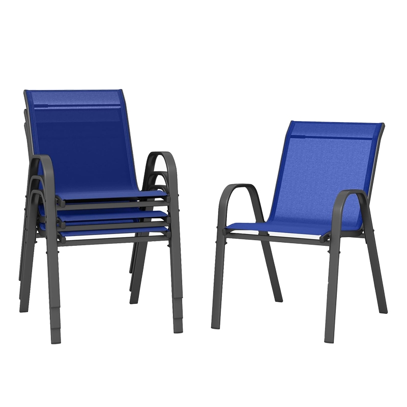 COSTWAY Set mit 4 stapelbaren Gartenstühlen, stapelbare Stühle aus Textilene und Metallgestell, 56 x 70 x 84 cm (blau) Image