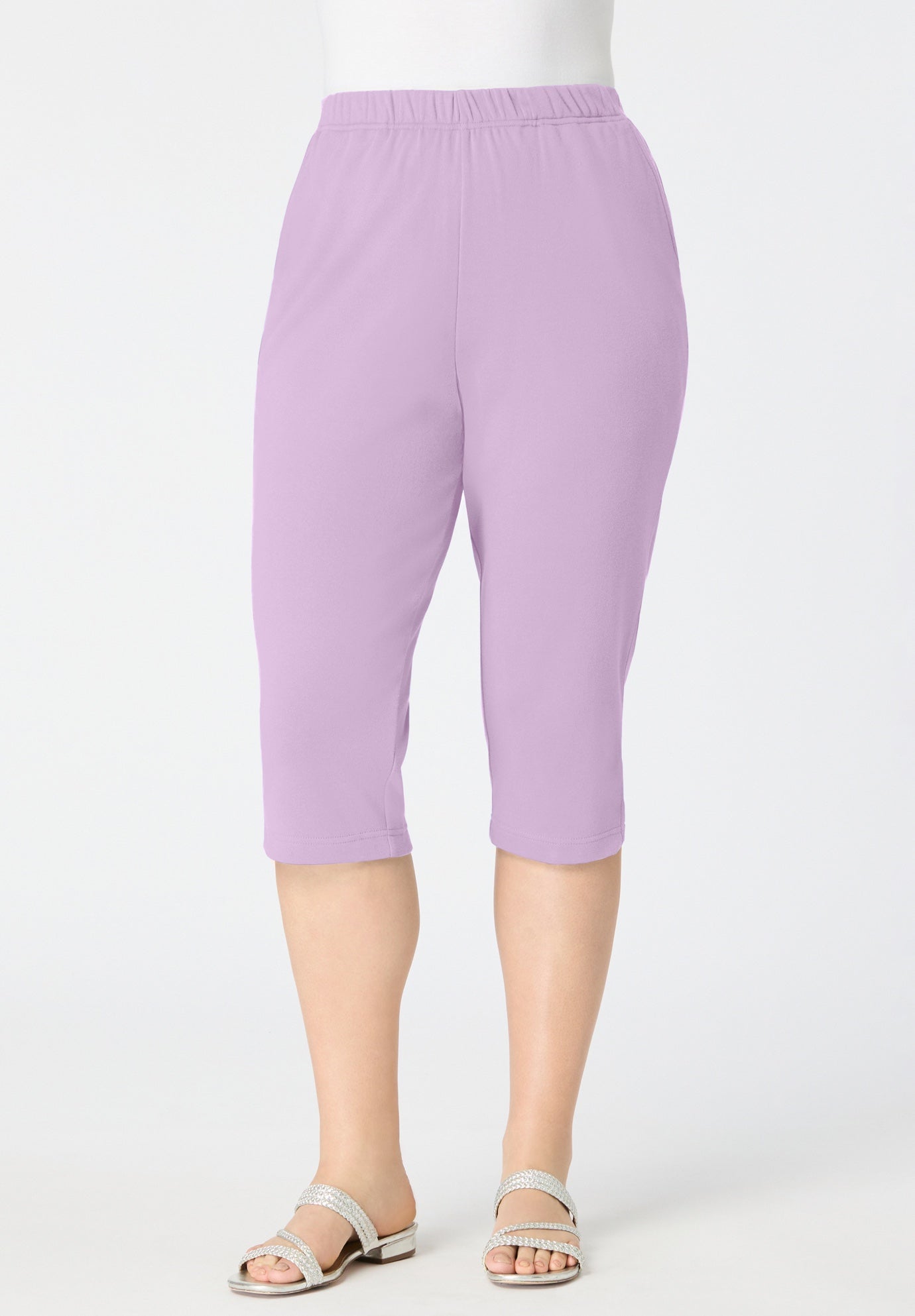 Plus Size Women's Plus Size Soft Knit Pull-On Capri Pant by Roaman's in Pale Lavender (Size 3X)