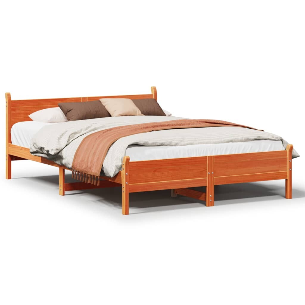 vidaXL Massivholzbett ohne Matratze Wachsbraun 120x190 cm Kiefernholz Image
