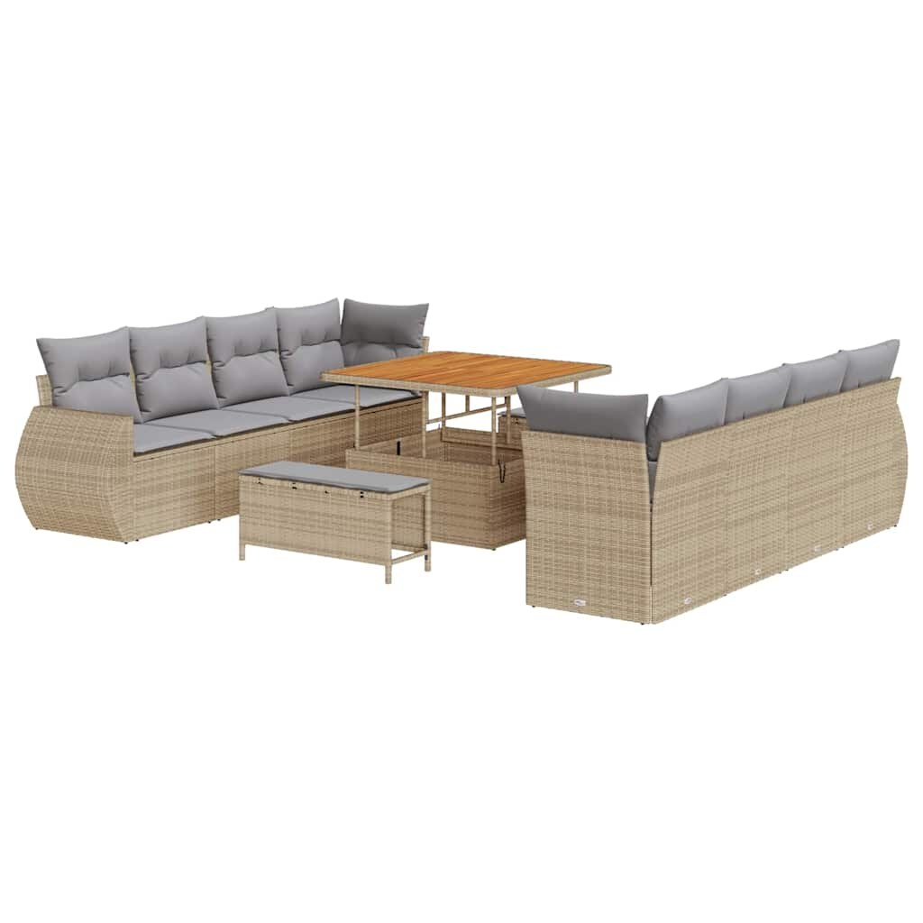 vidaXL Garten-Sofa-Set mit Speicher 11 pcs Beige Poly Rattan Image
