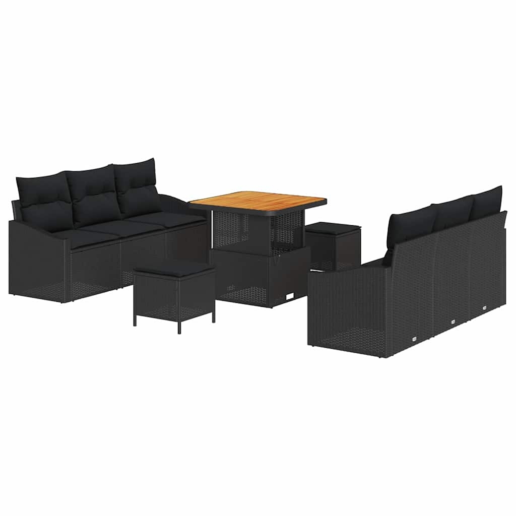 vidaXL Garten-Sofa-Set mit Kissen mit Speicher 9 pcs Schwarz Image