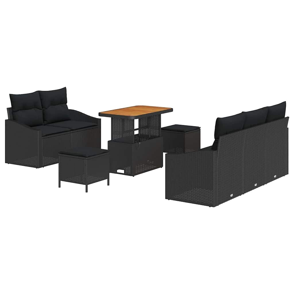 vidaXL Garten-Sofa-Set mit Kissen mit Speicher 8 pcs Schwarz Image
