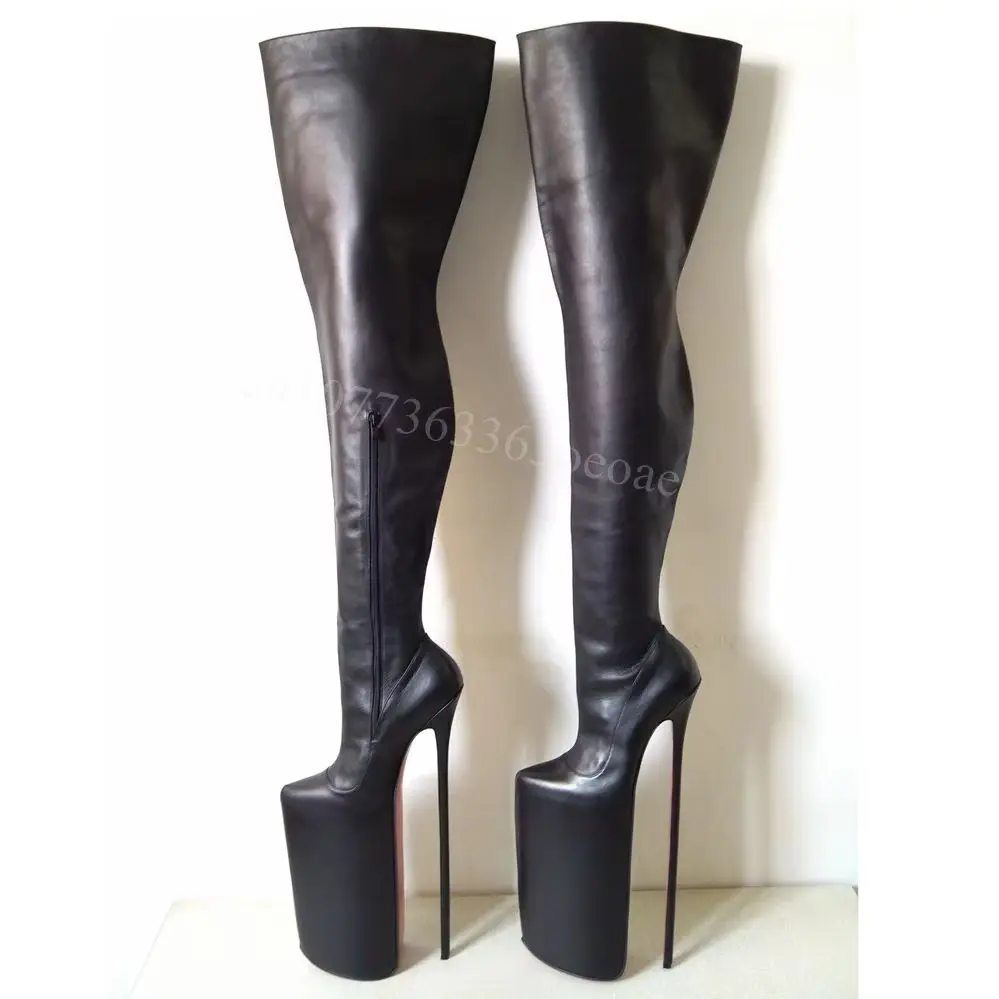 Schwarzer, extrem hoher Absatzstiefel über dem Knie, mattierter Lederschuh für Damen, dünne High Heels, modische Schuhe, 2025, Zapatos Para Mujere