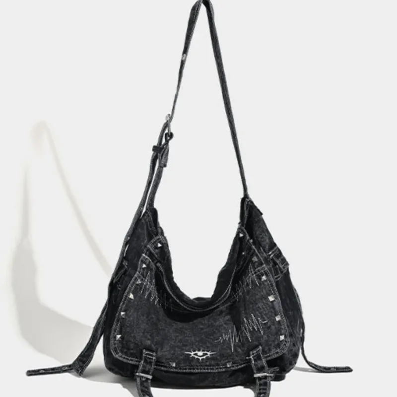 Retro Denim Schwarz Große Kapazität Einkaufstasche Brieftasche Frauen Gewaschen Lässige Umhängetaschen Weibliche Vintage Leinwand Tasche Y2k Handtasche 2025