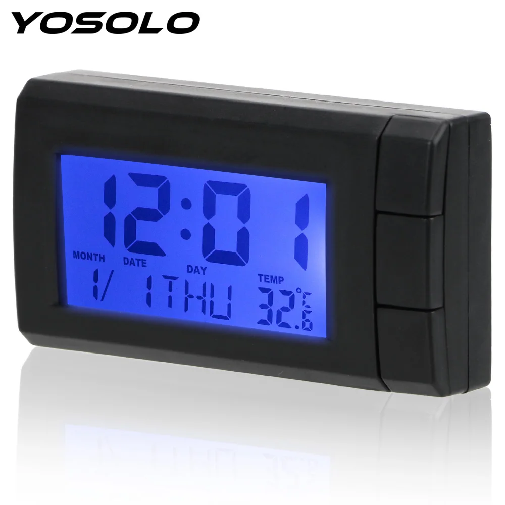 Yosolo Auto Uhr Thermometer Temperatur anzeige elektronische Uhr Auto Ornamente Auto LCD Digital anzeige Uhr selbst klebend Image