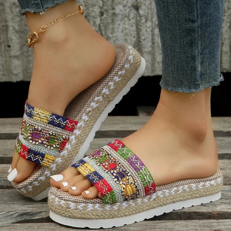 Weben Damen Hausschuhe Plattform Sommer Kinder Schuhe 2025, neue Strand Casual Sandaletten böhmische handgemachte Damen Espadrilles