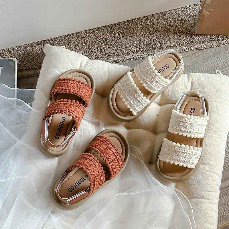 Kinder Mode Mädchen Sandalen 2025, neue weiche ethnische französische Wind offene Zehen coole atmungsaktive Prinzessin Schuhe Kinder vielseitige Plattform Image