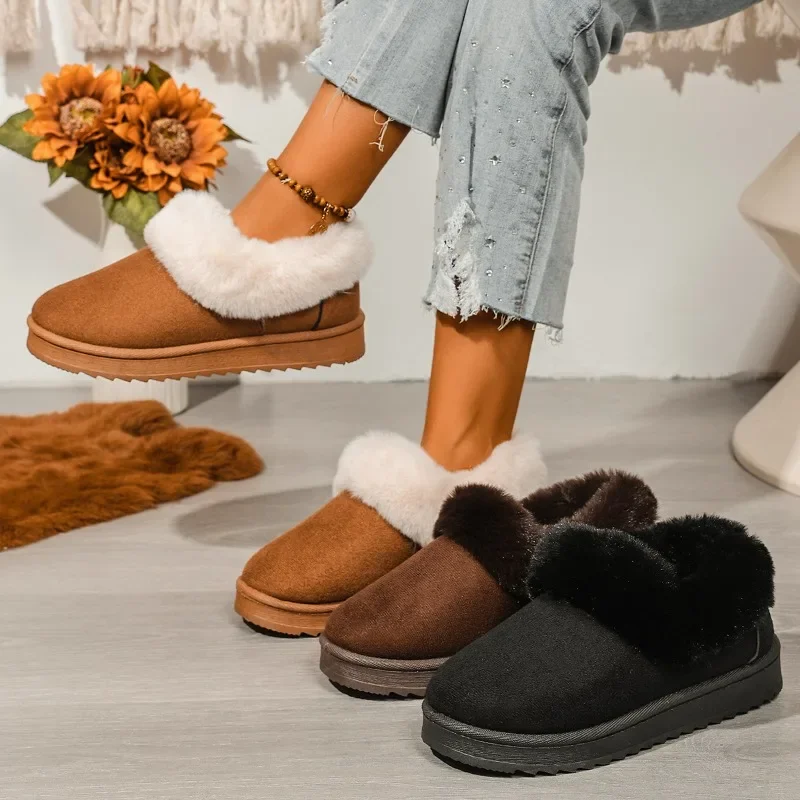 2023 neue Anti-slip Dicken Plüsch Schnee Stiefel Faux Wildleder Plattform Pelz Winter Stiefel Frau Slip auf Warme Baumwolle gepolsterte Kinder Schuhe
