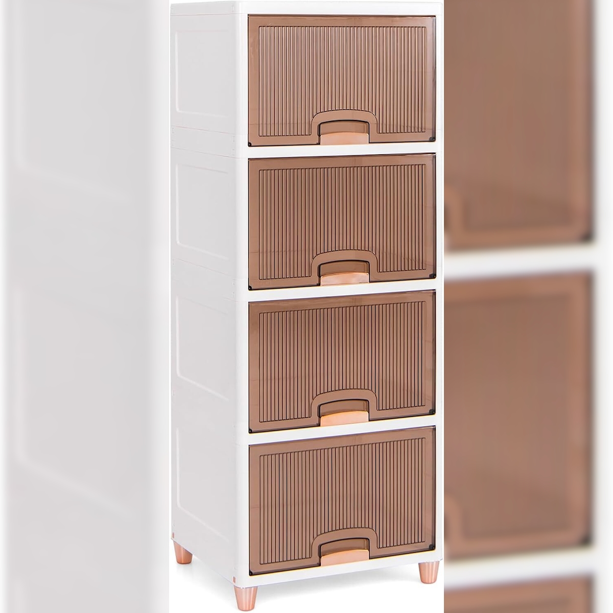 COSTWAY Aufbewahrungsbox 150 L, Set mit 4 Kunststoff-Boxen Stapelbare Aufbewahrungsbehälter, Aufbewahrungsboxen mit Magnetischen Türen und Holzfüßen Image