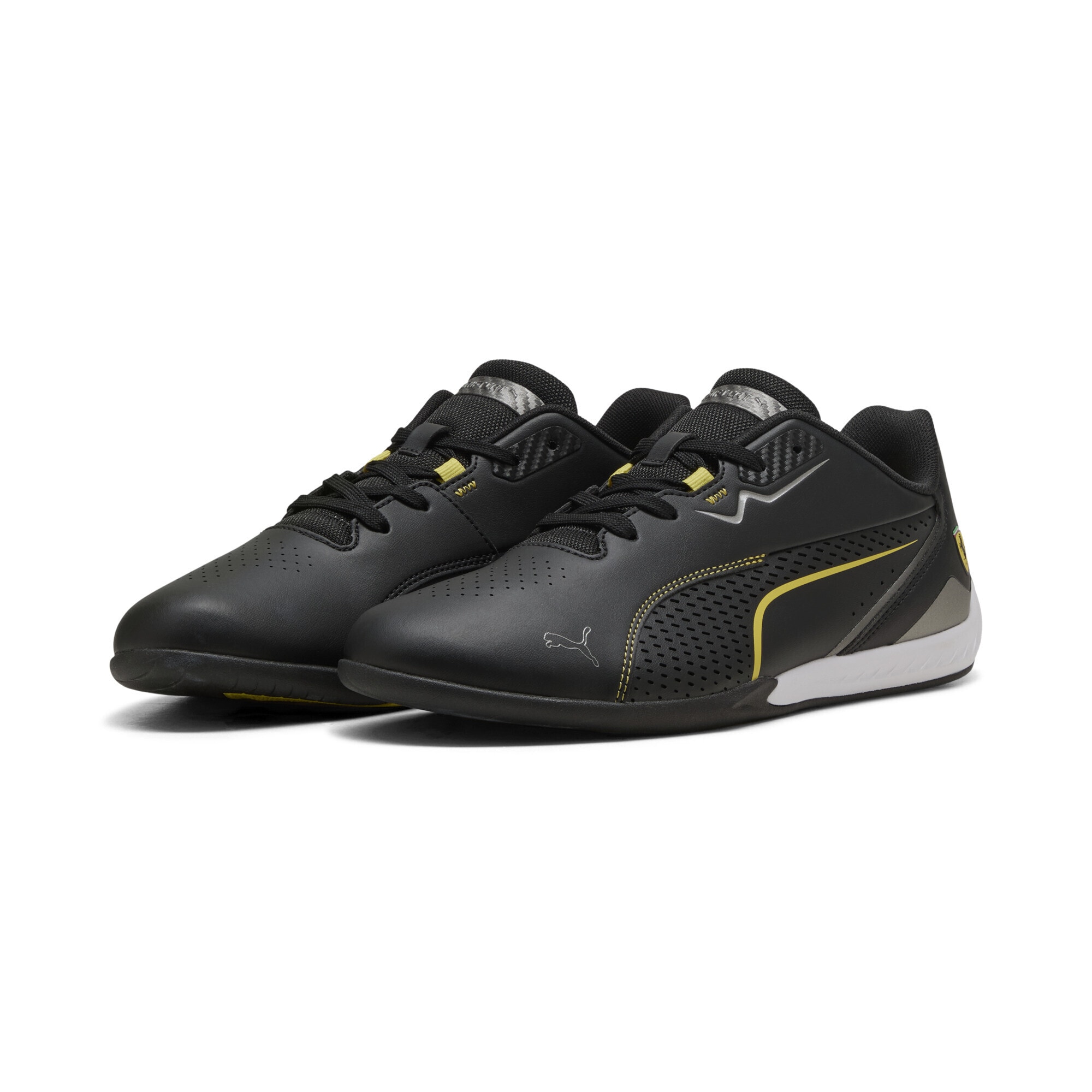 Sneaker PUMA "Scuderia Ferrari Drift Cat 11 Sneakers Erwachsene", Damen, Gr. 46, schwarz speed gelb, Obermaterial: Synthetik, Textil; Futter: Textil; Innensohle: Textil; Laufsohle: Gummi, Schuhe Sneaker