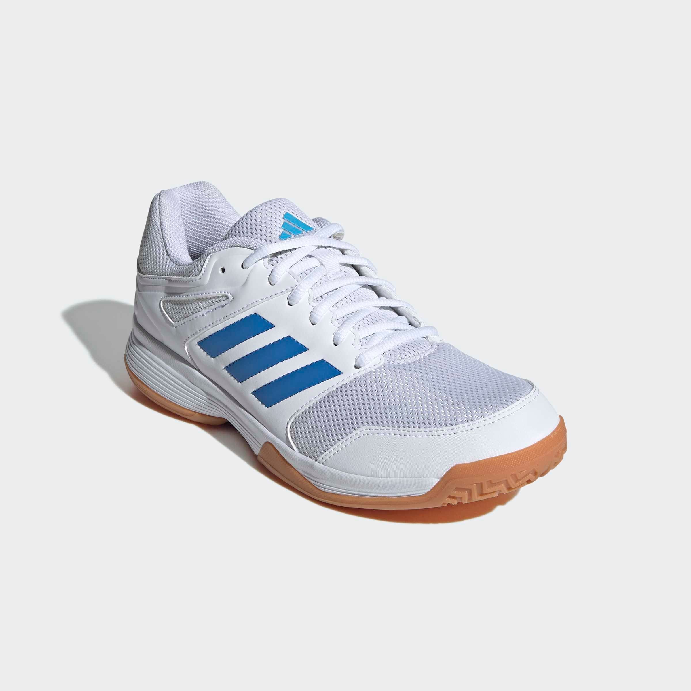 Hallenschuh ADIDAS PERFORMANCE "SPEEDCOURT IN", Damen, Gr. 42,5, cloud weiß, ray blau, lucid aquamarine, Synthetik, Textil, Schuhe Hallenschuh, geeignet für jeden Hallensport