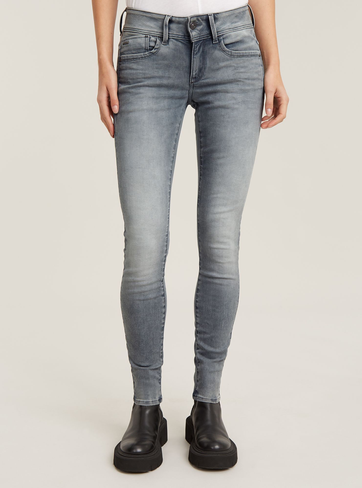 Regular-fit-Jeans G-STAR "Lynn Skinny Jeans", Damen, Gr. 24, Länge 32, faded industrial grau, Obermaterial: 92% Baumwolle, 6% Andere Materialien, 2% Elasthan, Jeans