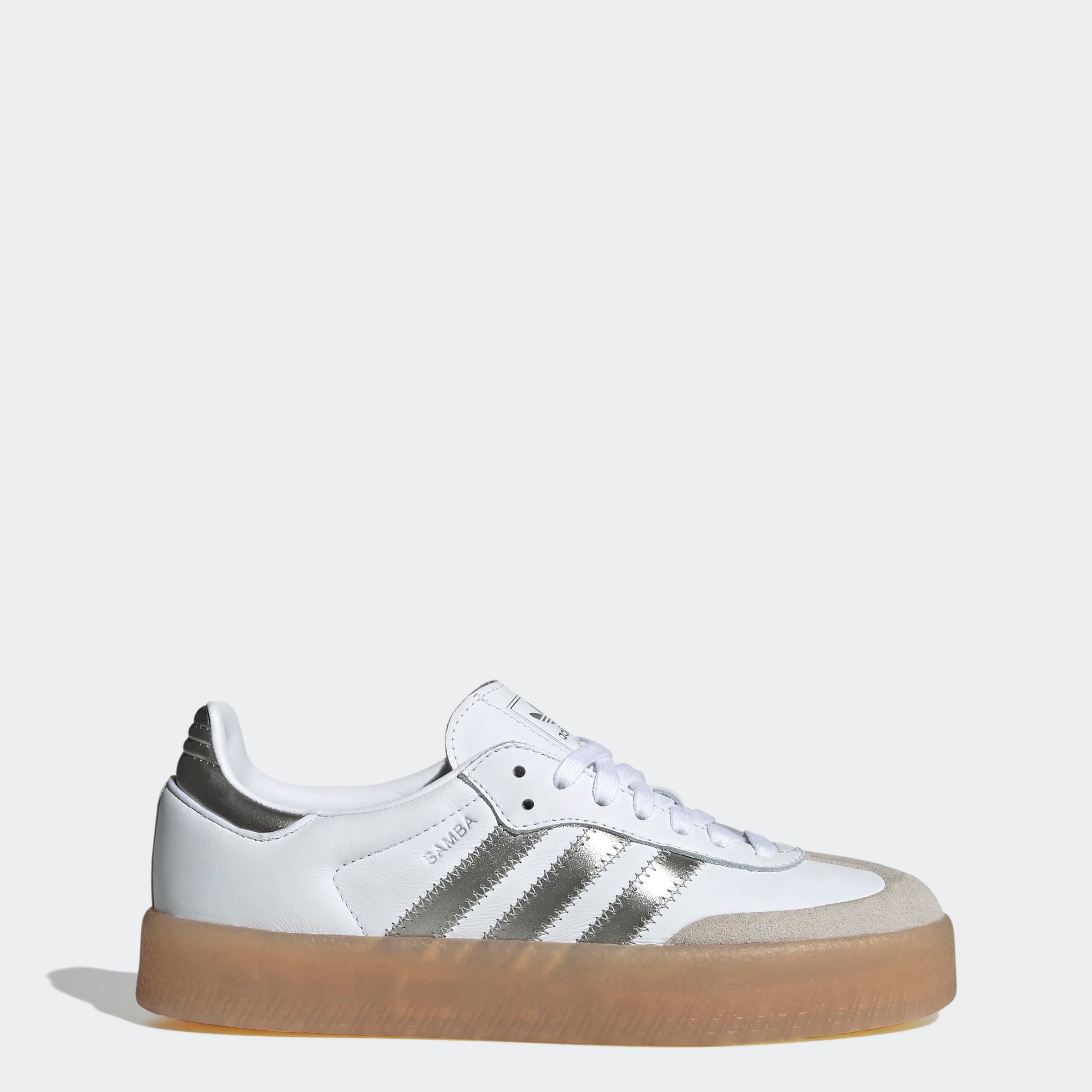 Sneaker ADIDAS ORIGINALS "SAMBA", Gr. 42, cloud weiß, silber metallic, gum 3, Leder, Schuhe Sneaker