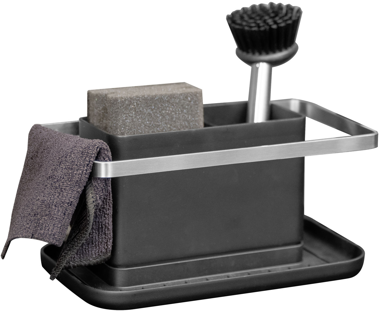 Küchenorganizer-Set "STELLA", schwarz, B:20cm H:10cm L:11,5cm T:11,5cm, Edelstahl, Kunststoff, SCHÖNER WOHNEN-KOLLEKTION, Küchenhelfer-Sets, Spülorganizer mit abnehmbarem Abtropfbehälter Image