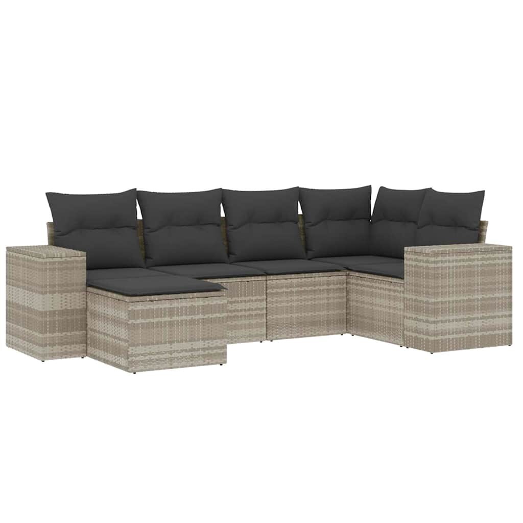 vidaXL 6-tlg. Garten-Sofagarnitur mit Kissen Hellgrau Poly Rattan Image