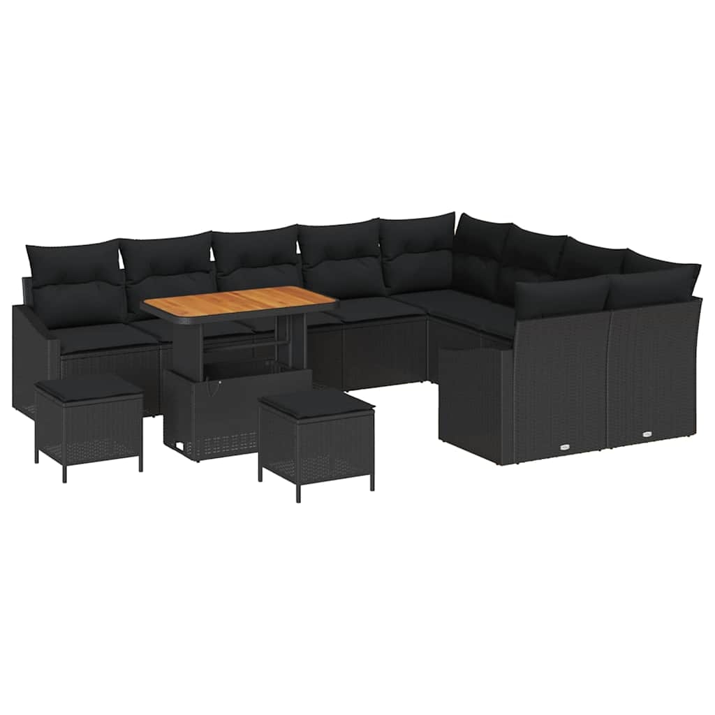 vidaXL Garten-Sofa-Set mit Kissen 12 pcs Schwarz Poly Rattan Image