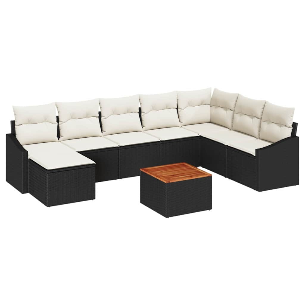 vidaXL Garten-Sofa-Set mit Kissen 9 pcs Schwarz Poly Rattan Image