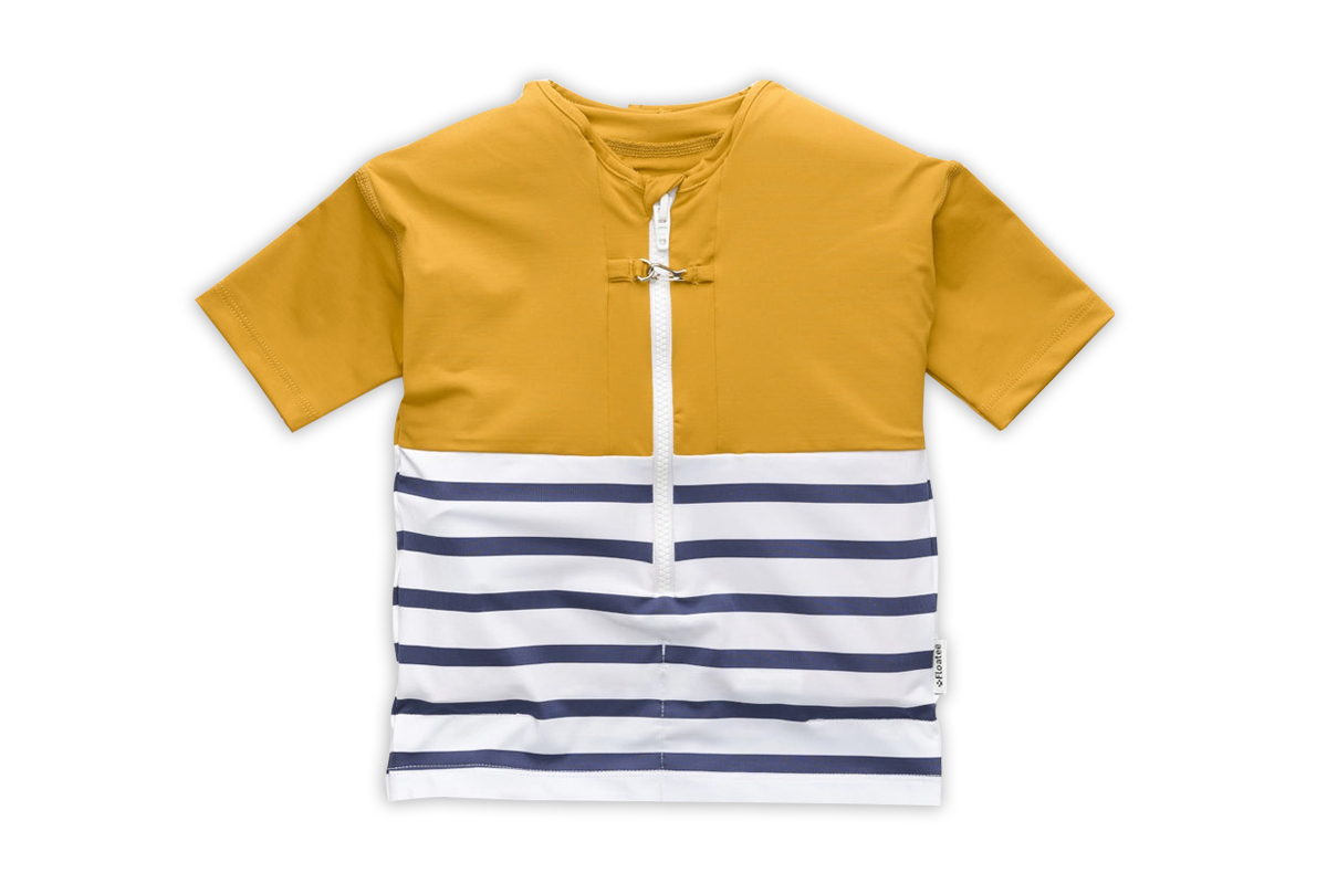 Floatee - Das Anti-Ertrinken T-Shirt für Kinder mit UV-Schutz, gelb - Gr. 104 | Kurzarm T-Shirt Komplettset, Schwimmweste für Kinder Image