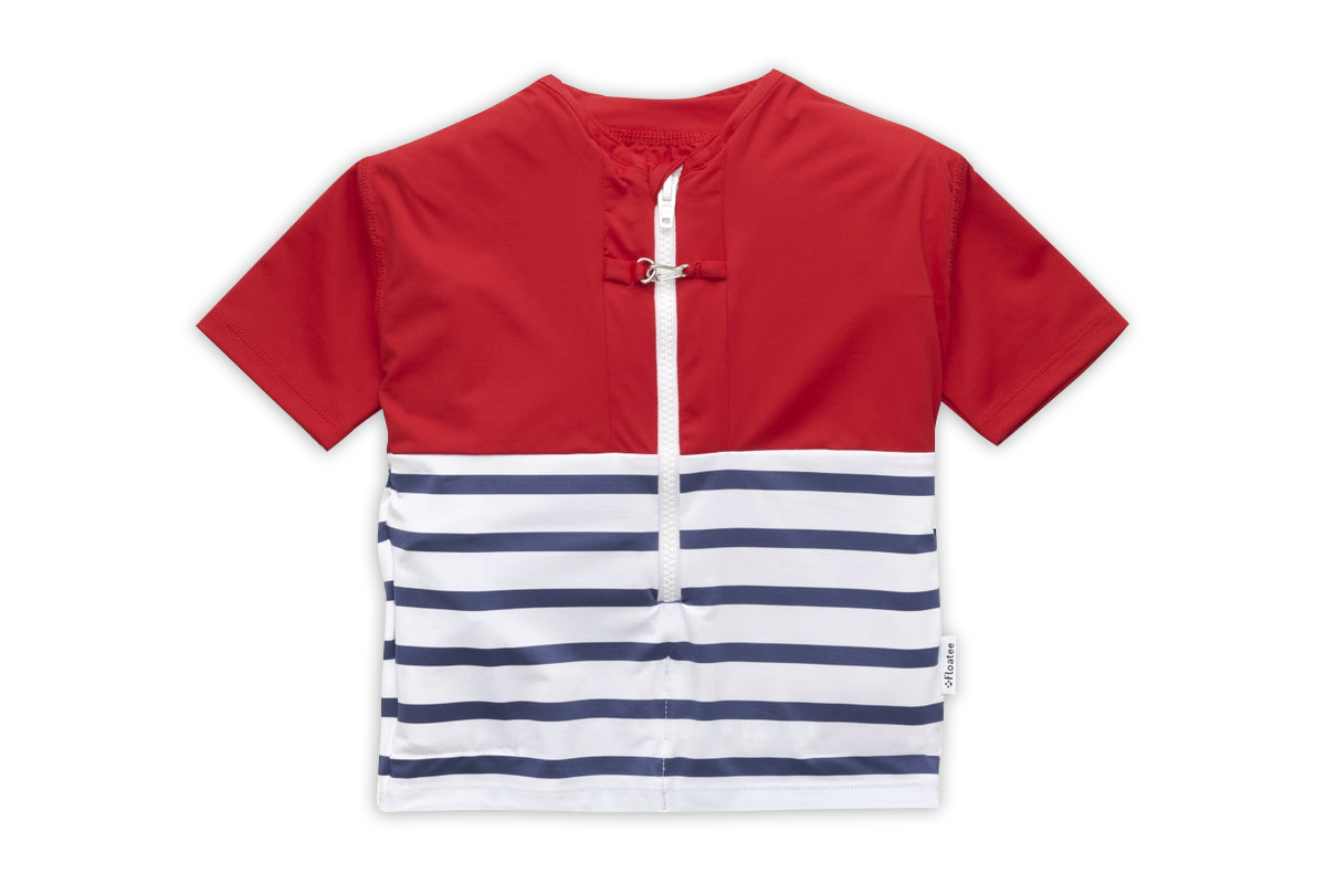 Floatee - Das Anti-Ertrinken T-Shirt für Kinder mit UV-Schutz, rot - Gr. 116 | Kurzarm T-Shirt Komplettset, Schwimmweste für Kinder Image