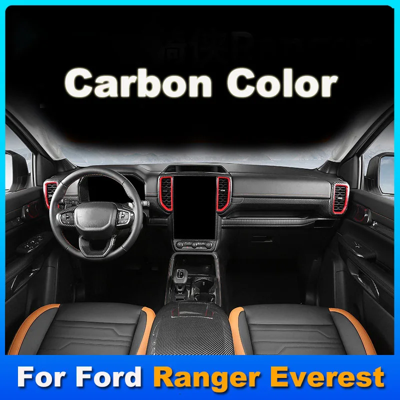 Pour Ford Ranger Wildtrak T9 Raptor Everest 2023 2024 LHD RHD superposition de Grain de Fiber de carbone garniture intérieure tableau de bord Console centrale, porte