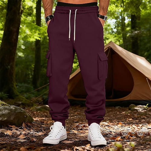 Herren Cargo-Hosen Jogginghose Hose Gerade geschnittene Sweatpants Kordelzug Tasche Elastischer Bund Einfach Komfort Weich Lässig Täglich Outdoor Urlaub Mode Blau Schwarz Image