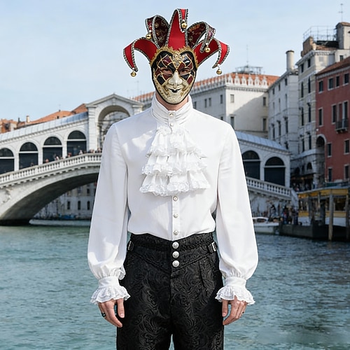 Set Outfits Cosplay Mittelalterlich Hose Maske Venezianische Maske Prinz Cosplay Kostüm Herren Karneval Karneval Party Maskerade Erwachsene Hemd Hose Maske Image