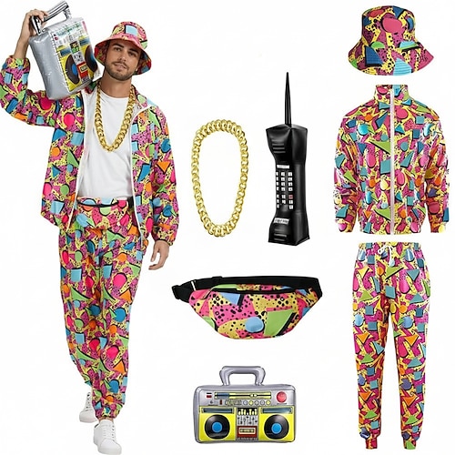 Retro Vintage 1980er HipHop Outfits Tasche Zubehörset mit Zubehör langarm Disco Kostüm Herren Karnevalskostüm Halloween Karneval Neujahr Pride Parade Pride-Monat Erwachsene Tasche Weitere Accessoires Image